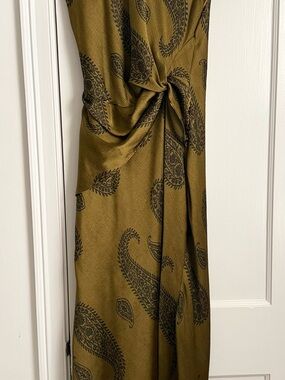 Zara Olive Green Paisley-Print Dress